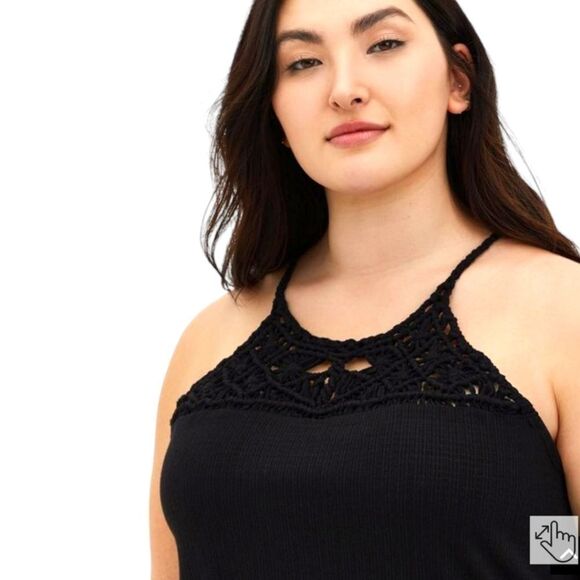 TORRID BLACKβSLEEVELSS HIGH NECK Macrame Tank Top Size 4X - Picture 8 of 15